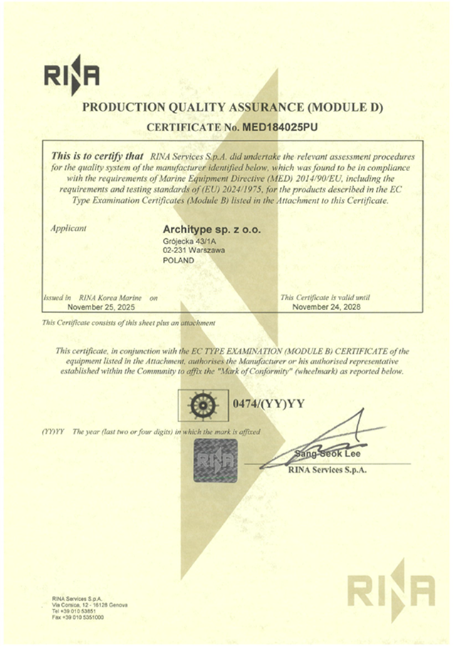 GRANDEX. RINA Production Control Certificate MED184025PU